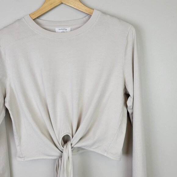Aritzia Babaton Headline Long Sleeve Tie Front Cotton Beige S - Picture 3 of 11